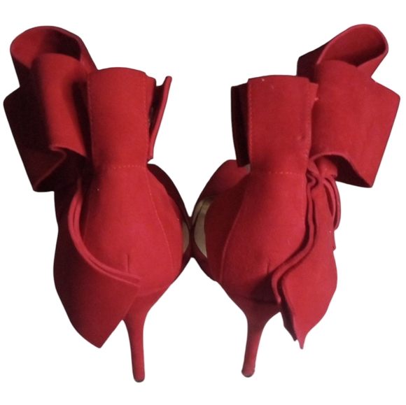 Vibrant Red Satin Bow Heels - Picture 6 of 9